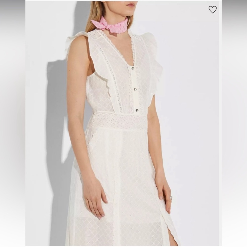 NWT Coach Classic Feminine Timeless Eyelet Ruffle Spring Summer White Maxi Dress